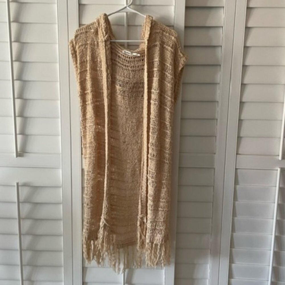 Blu Pepper Cream Open-Knit Fringe Sweater Vest